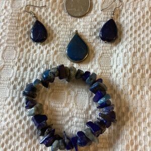 Blue Lapis and silver tone jewelry earrings pendant bracelet